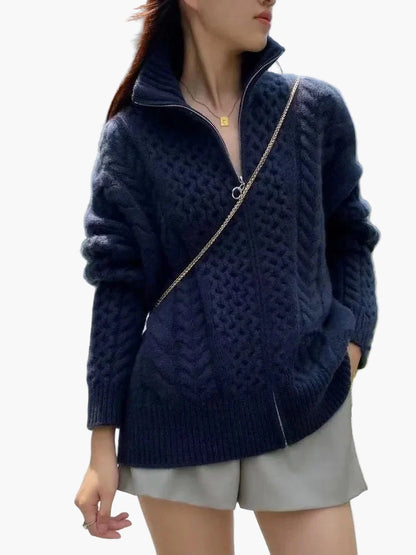Damstickad Cardigan med Dragkedja – Avslappnad Vardagsstil