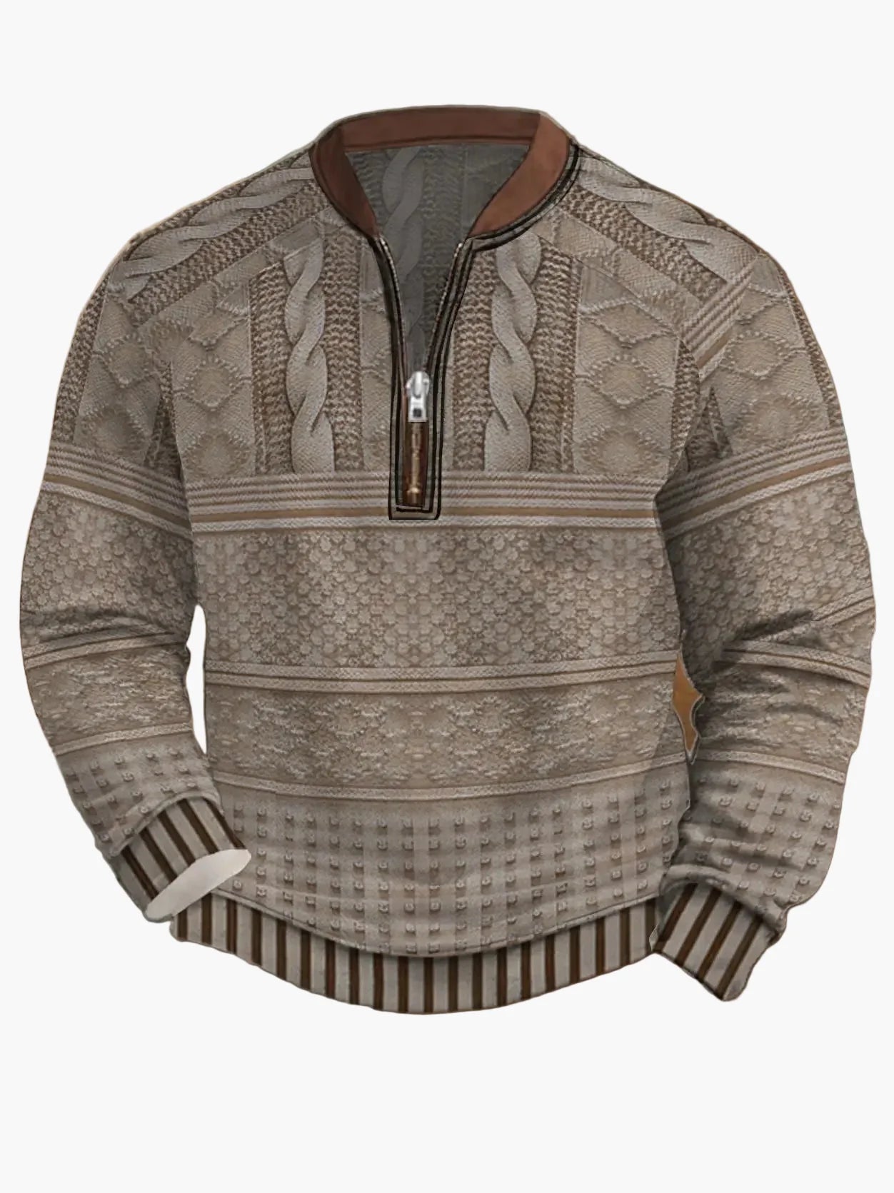 Herrar Halvzip Stickad Tröja med Modern Mönsterdesign för Vardag och Fritid