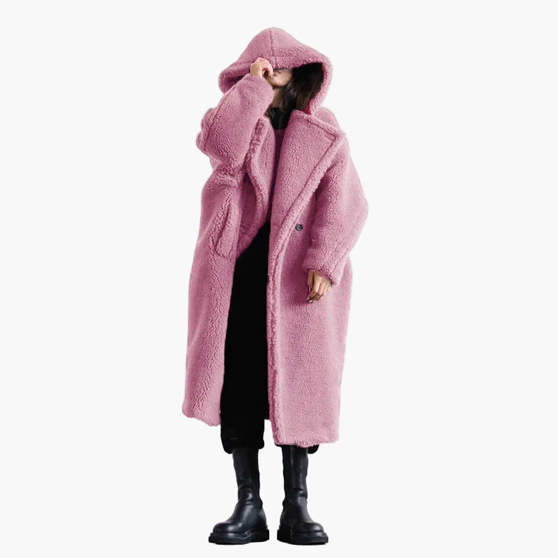 Dam Oversized Teddy Kappa med Huva – Modern Vinterstil & Urban Komfort