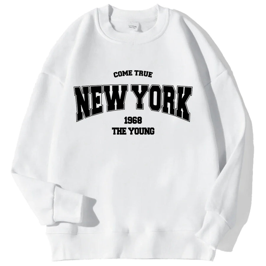 Mjuk Sweatshirt med Tryck Rundhalsad Långärmad