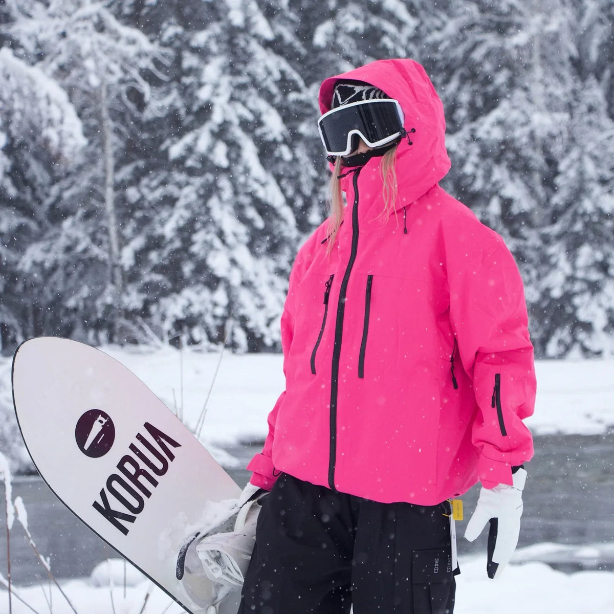 Vinterjacka med huva för snösporter i rosa