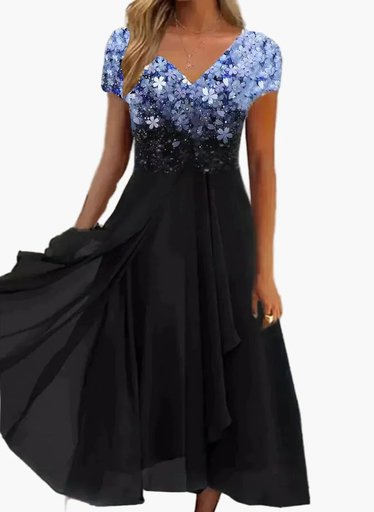 Damklänning Fest V-ringad Elegant Blommig Design för Speciella Tillfällen