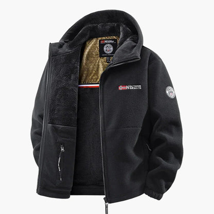 Herr Fleecejacka Outdoor Norge Vinterjacka med Huva – Varm och Sportig för Utomhusaktiviteter