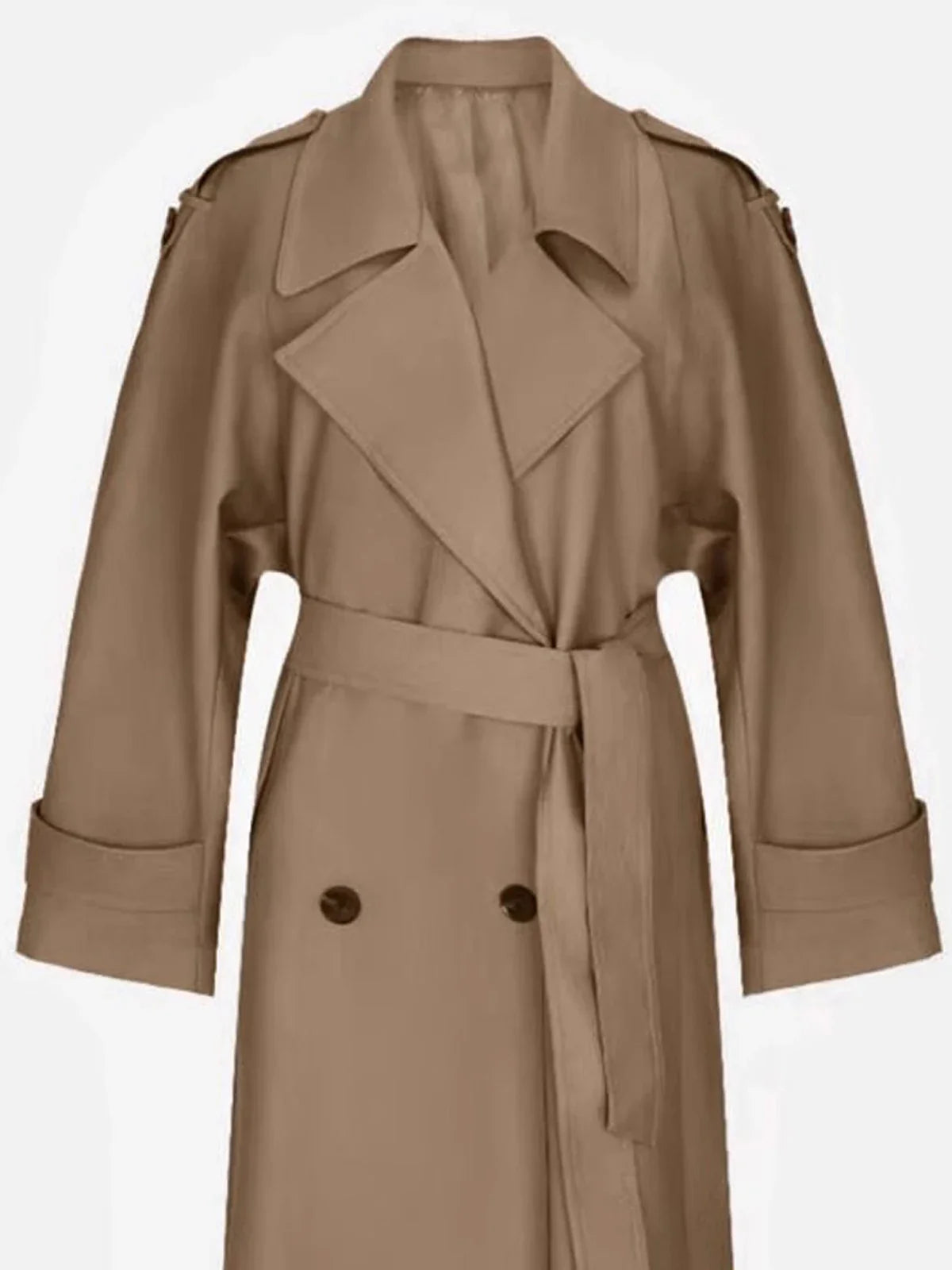 Trenchcoat för dam med skärp, dubbelknäppt lång kappa med slag