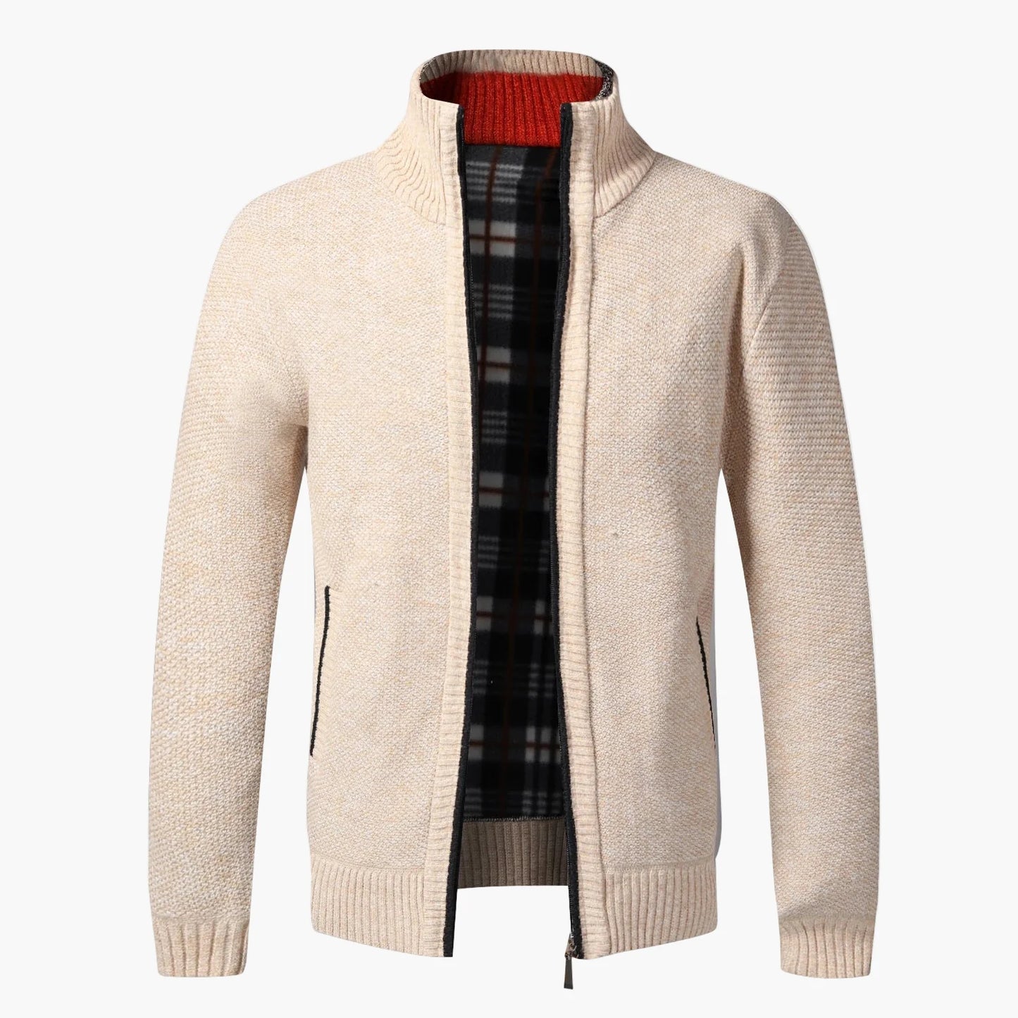 Herrstickad cardigan med dragkedja – elegant och varm höstjacka