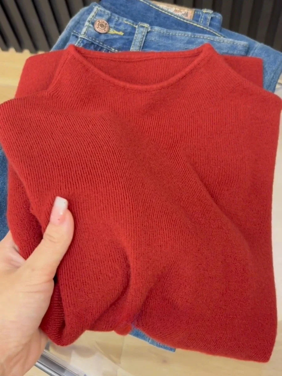 Långärmad Mockneck Tröja för Dam i Mjukt Material