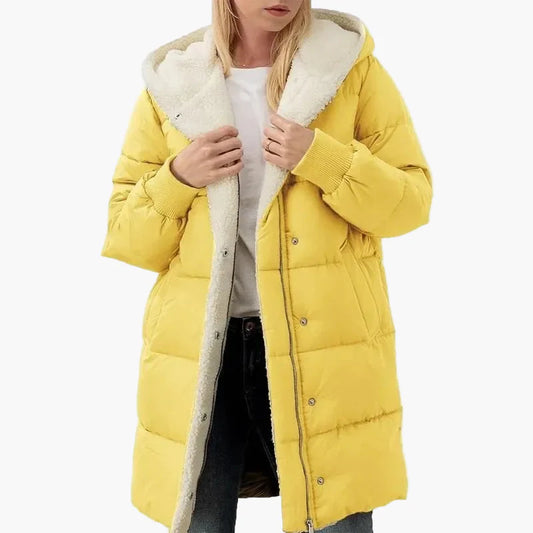 Dam Vinterjacka Lång Puffer Varm Fritidsstil med Huva