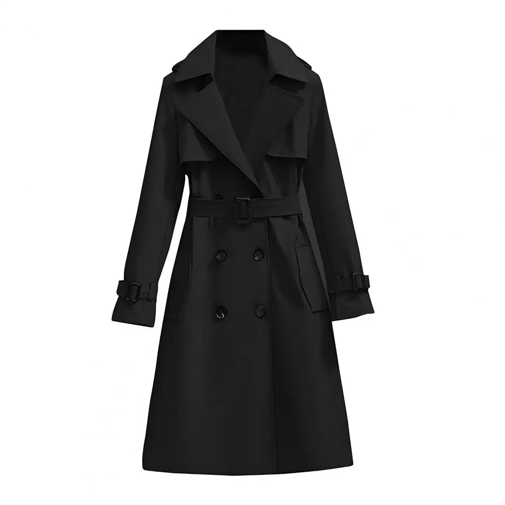 Klassisk Trenchcoat för Dam, Lång Dubbelknäppt Kappa med Bälte