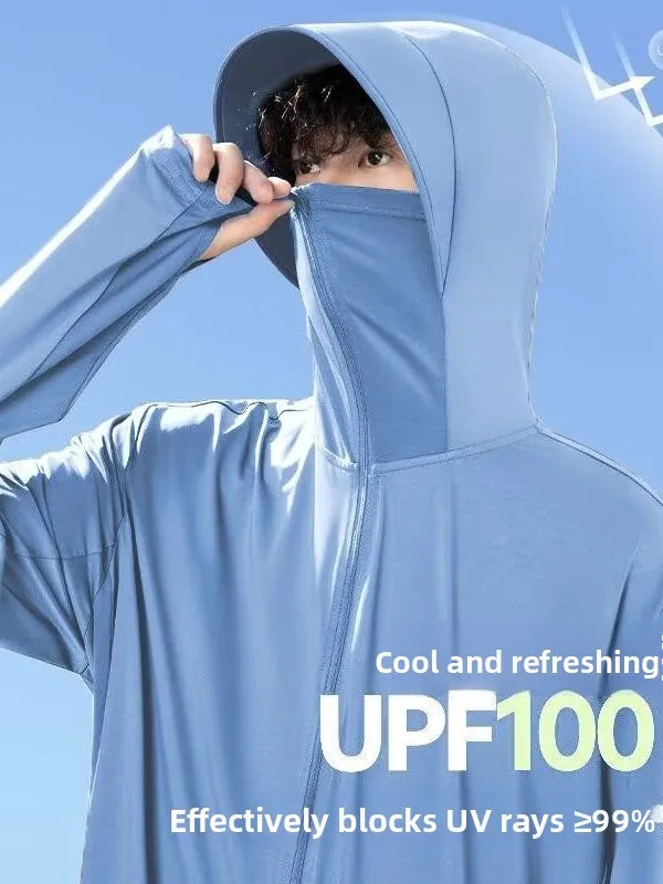 Unisex UV-skyddande huvtröja med dragkedja och ansiktsmask, flera färger