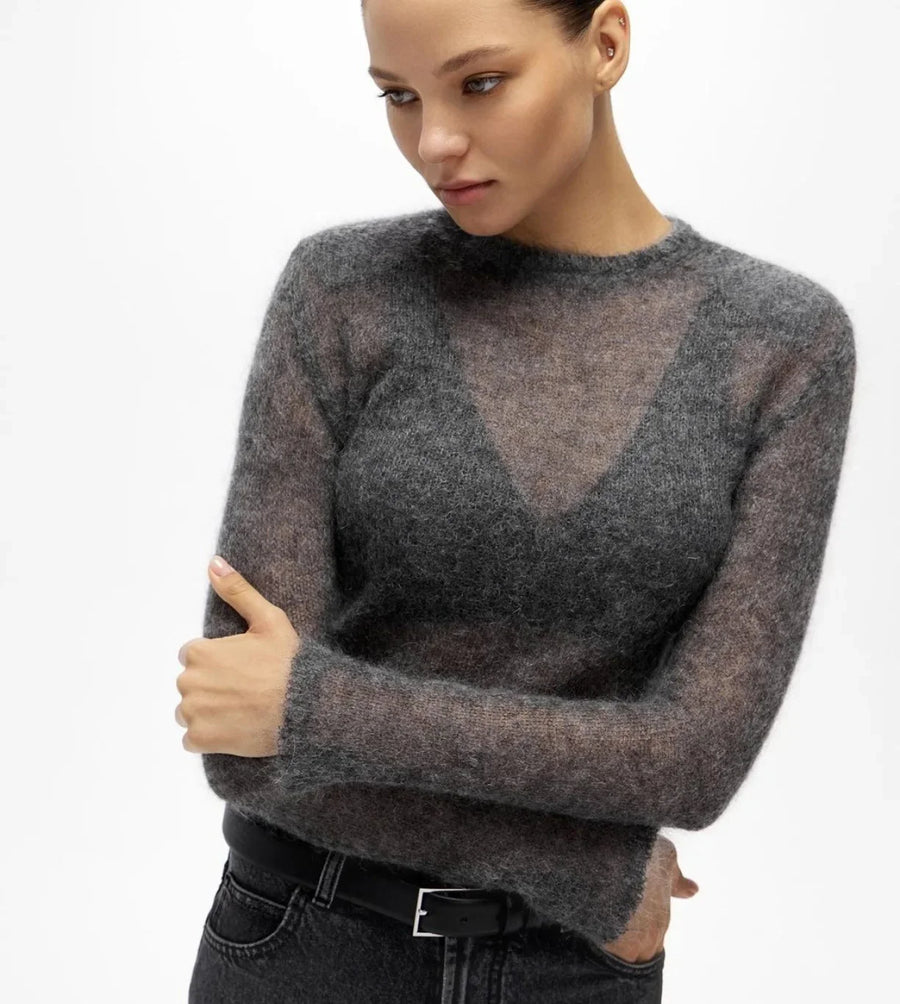 Transparent Långärmad Tröja Rundhalsad Genomskinlig Damtröja