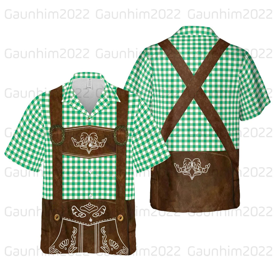 Kortärmad skjorta med alptryck och lederhosenmotiv, festlig design
