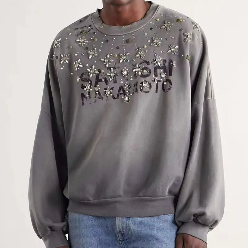 Unisex Tröja med Kristalldekoration och Ombré-Effekt, Långärmad Sweatshirt