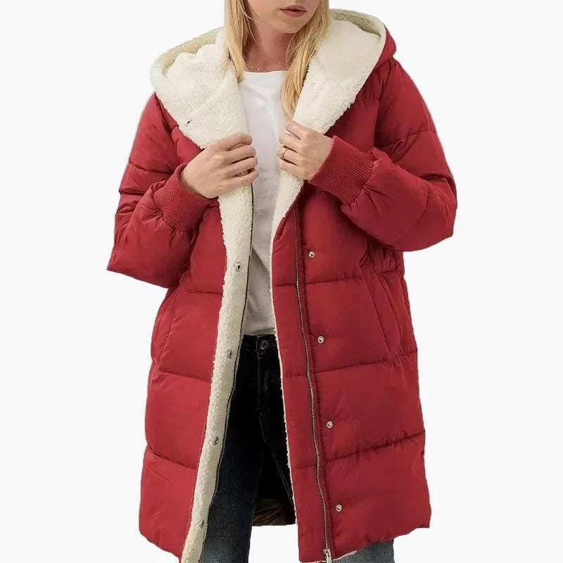 Dam Vinterjacka Lång Puffer Varm Fritidsstil med Huva