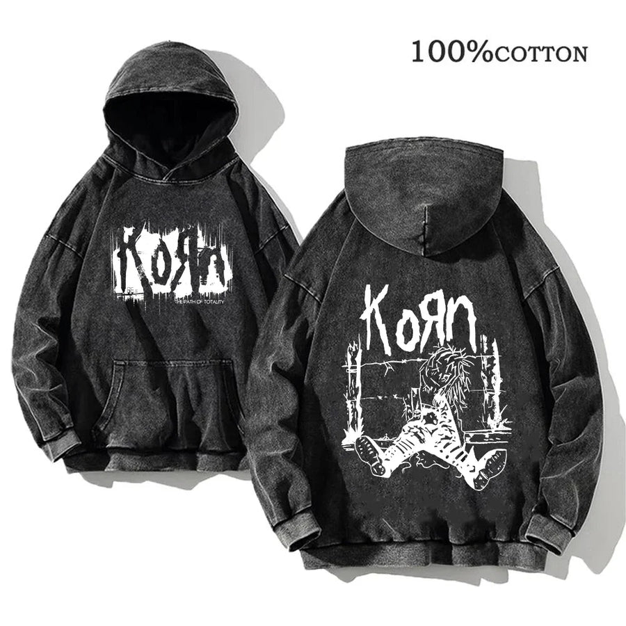 Unisex Huvtröja Oversize Grå Med Tryck och Känguruficka