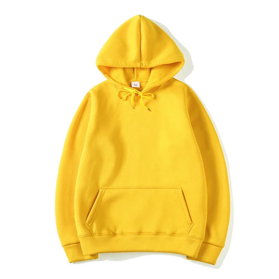 Enfärgad Hoodie med Känguruficka och Huva