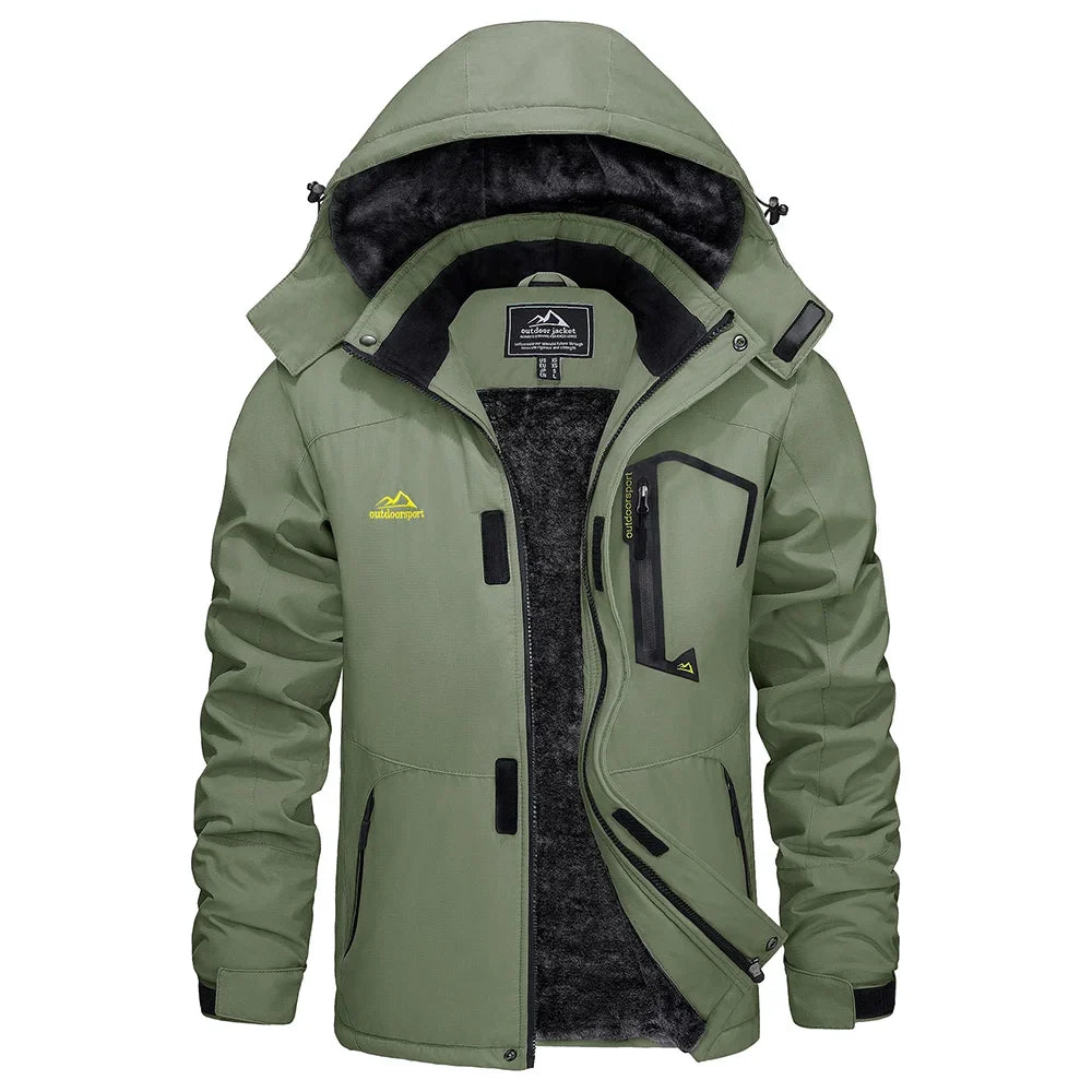 Vinterjacka Herr med Huva och Fleecefoder – Varm Outdoorjacka med Fickor