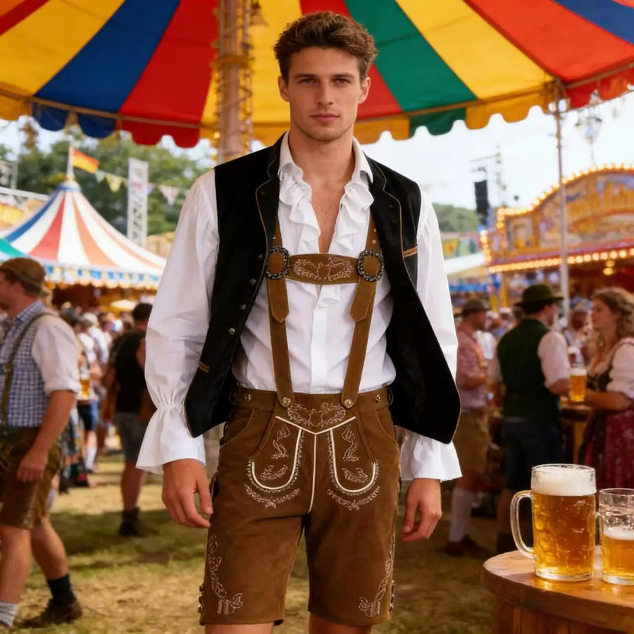 Herr Oktoberfest set med väst, skjorta och byxor - Trachteninspirerad festklädsel