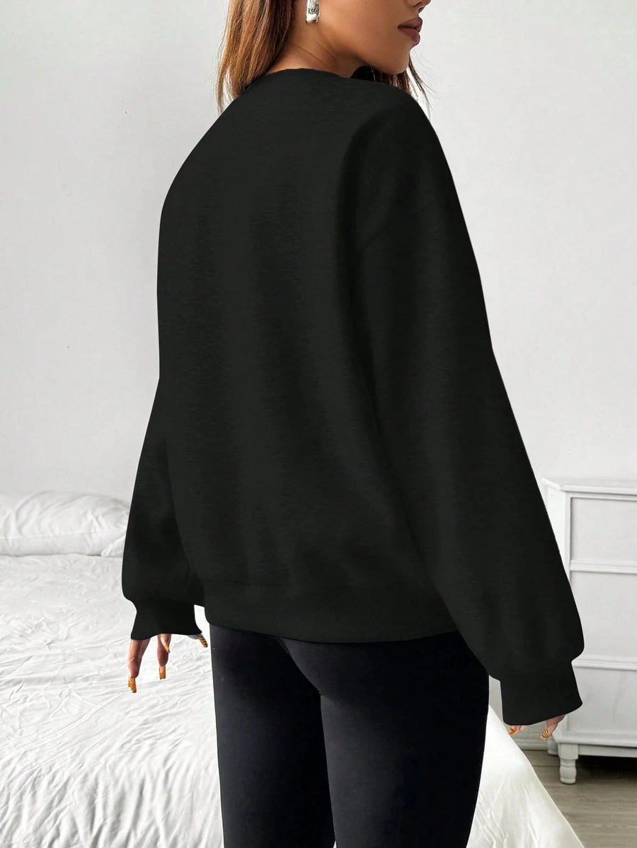 Grå Oversize Tröja med Rund Hals