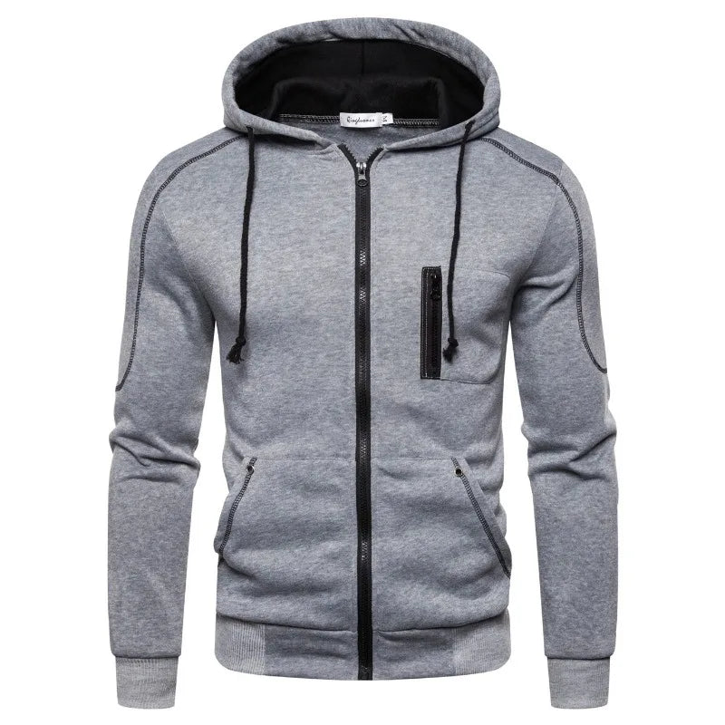 Herrhoodie med dragkedja, huva och kontrastfärgade detaljer