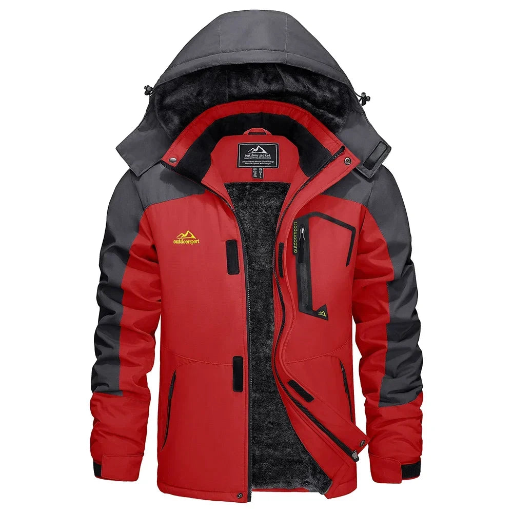Vinterjacka Herr med Huva och Fleecefoder – Varm Outdoorjacka med Fickor