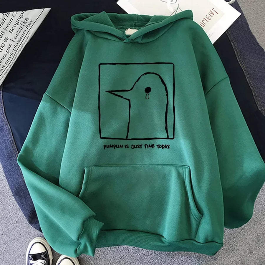 Unisex Hoodie med "Punpun is just fine today"-tryck, beige