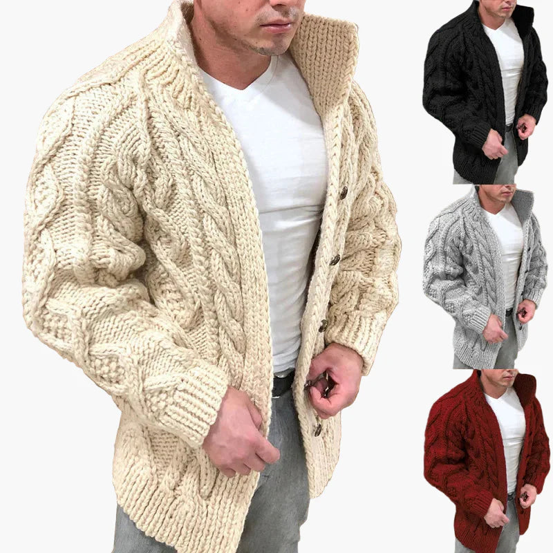 Herrstickad kabelkofta – Tjock och varm vardagskofta med modern design