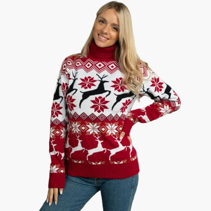 Dam Jultröja med Polokrage – Klassisk och Festlig Design med Renmotiv