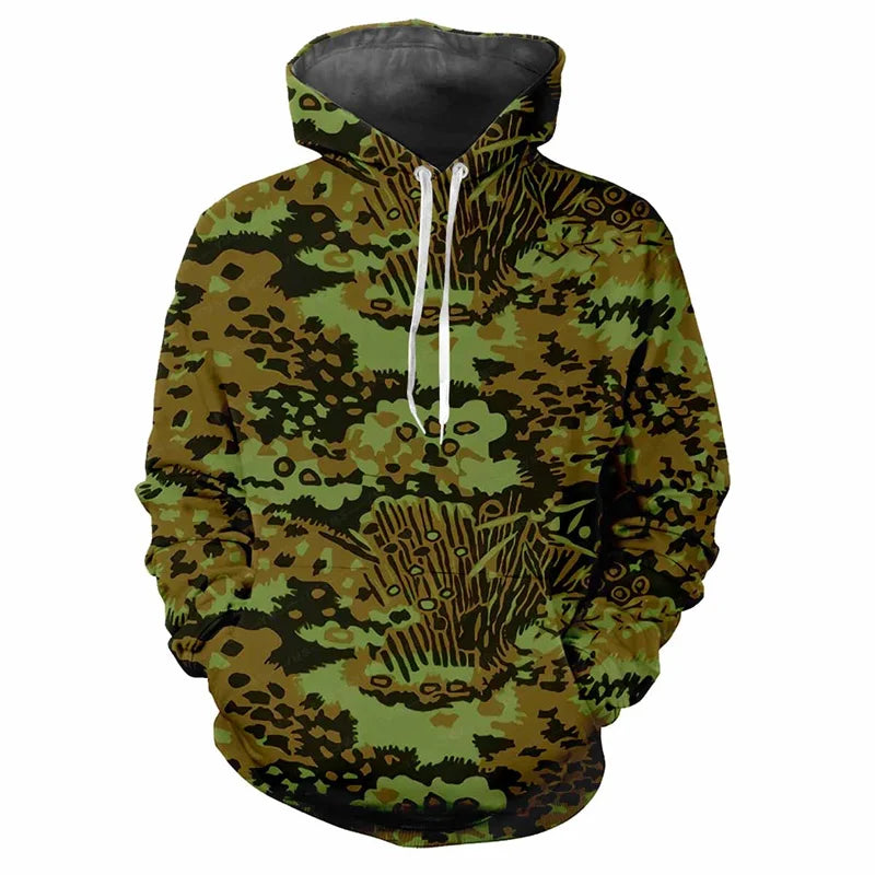 Hoodie kamouflagemönstrad med dragsko och magficka