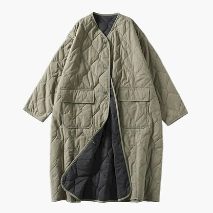 Dam Quiltad Oversize Vårjacka med Fickor – Trendig Lång Kappa för Vardag och Fritid