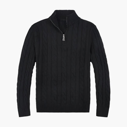 Herrstickad halvpolo med dragkedja – Klassisk kabelstickad tröja för elegant vardagsstil