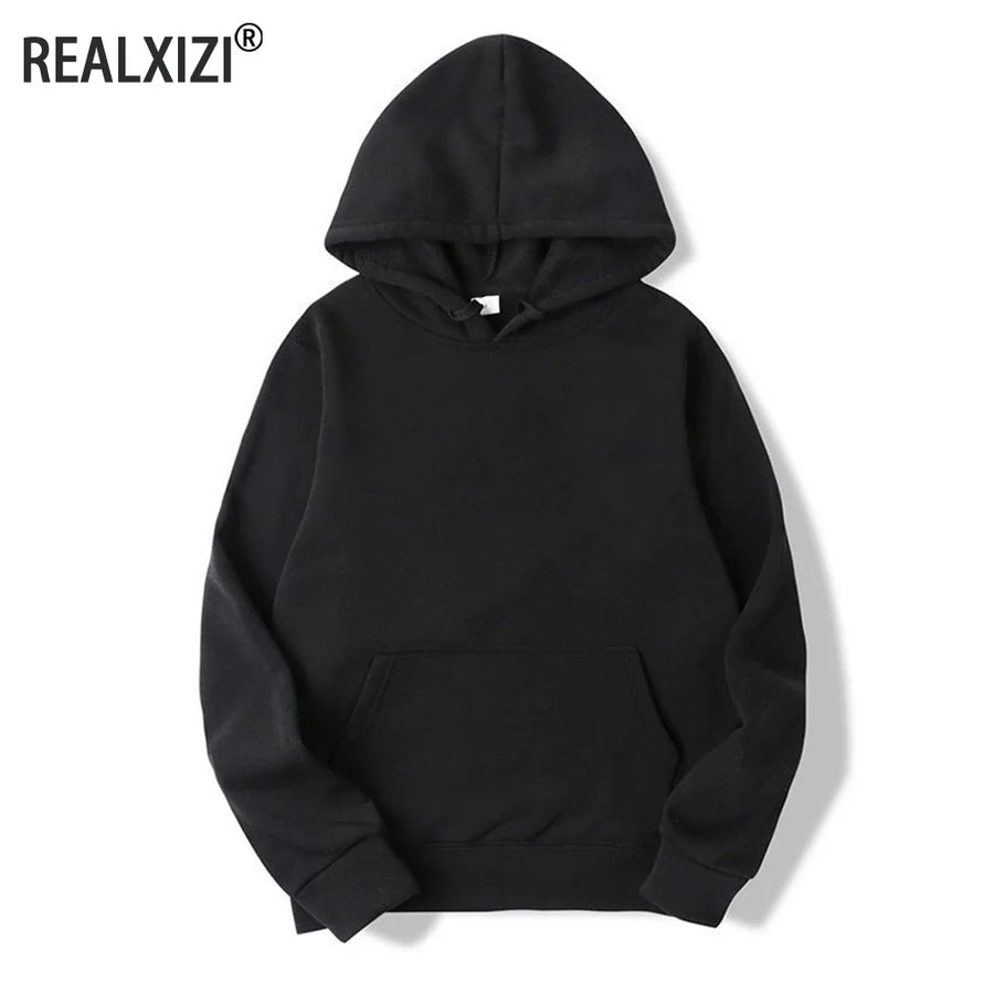Enfärgad Hoodie med Känguruficka och Huva