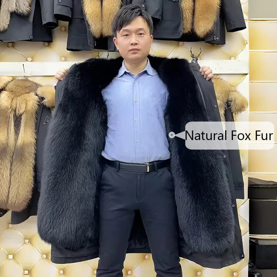 Svart parkas med pälslinne för män