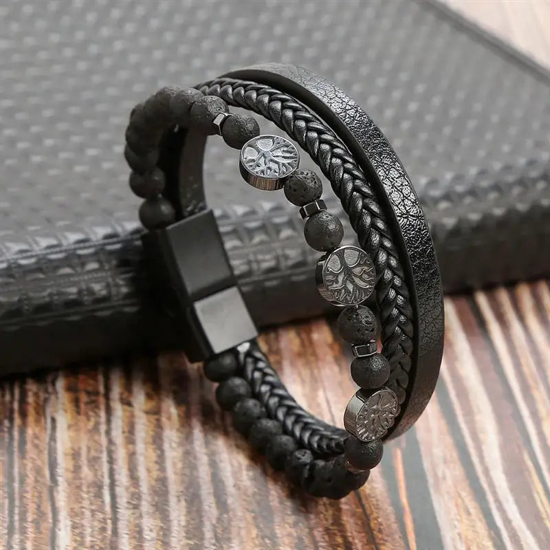 Herrarmband i flätad konstläderstil med graveringsbar detalj – Trendigt accessoar för vardag och fest