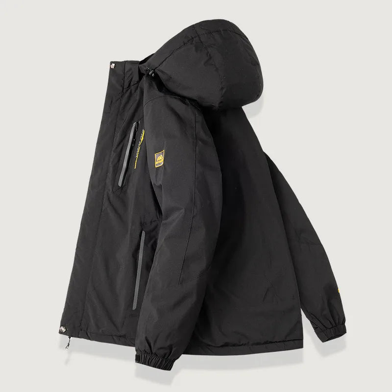 Herrjacka med huva och mjukt innerfoder, tvånattad design