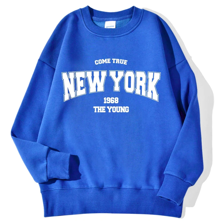 Mjuk Sweatshirt med Tryck Rundhalsad Långärmad