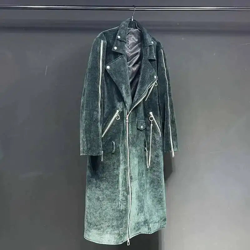 Lång manchesterrock unisex med asymmetrisk dragkedja grön