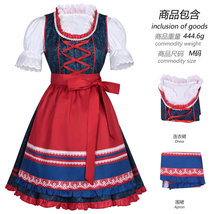 Bavarian Trachtenklänning med Förkläde och Blus i Olika Färger