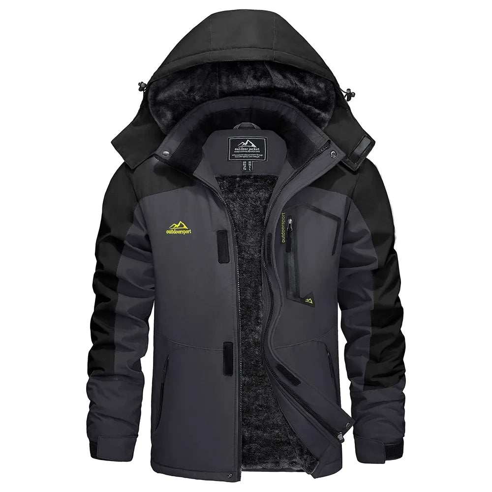 Vinterjacka Herr med Huva och Fleecefoder – Varm Outdoorjacka med Fickor