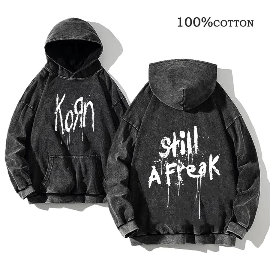 Unisex Huvtröja Oversize Grå Med Tryck och Känguruficka