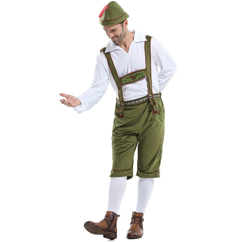 Herr Oktoberfestdräkt Komplett med Hängselbyxor Skjorta och Hatt