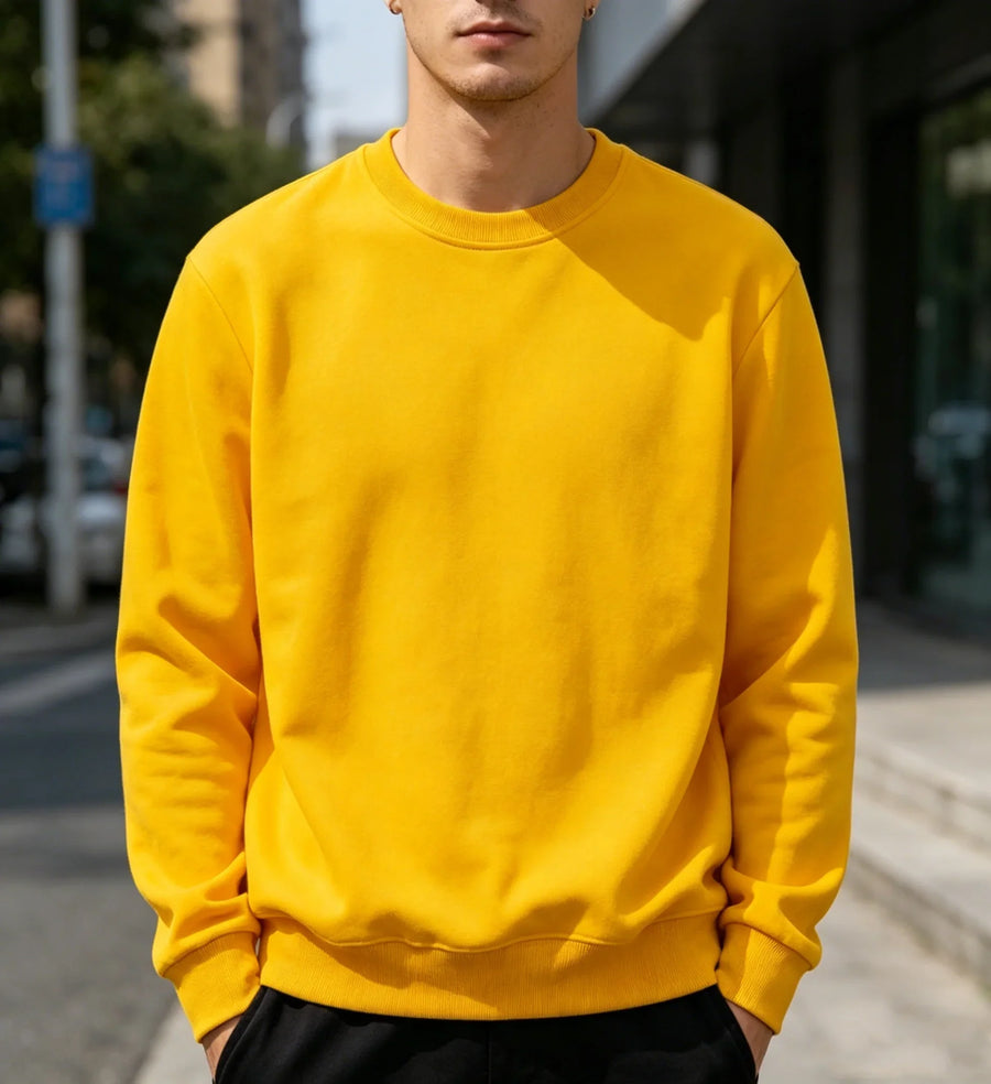 Enfärgad Sweatshirt med Rund Halsringning