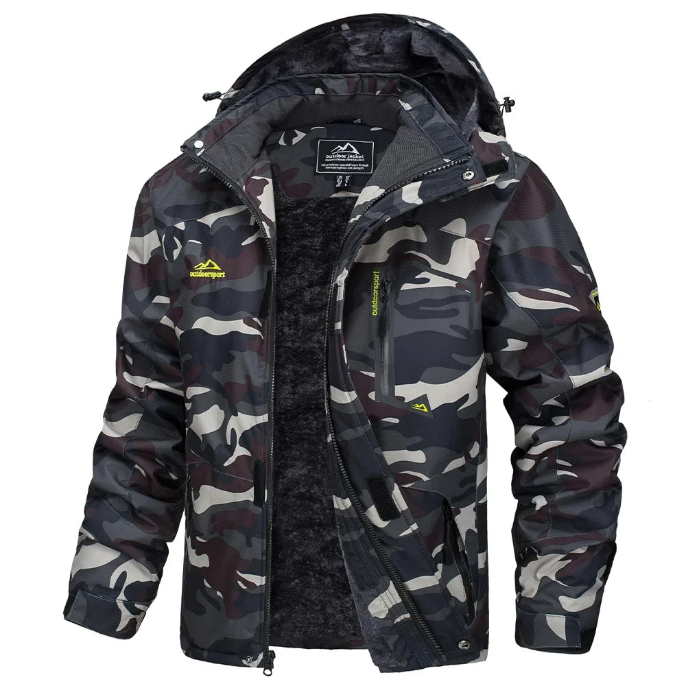 Vinterjacka Herr med Huva och Fleecefoder – Varm Outdoorjacka med Fickor