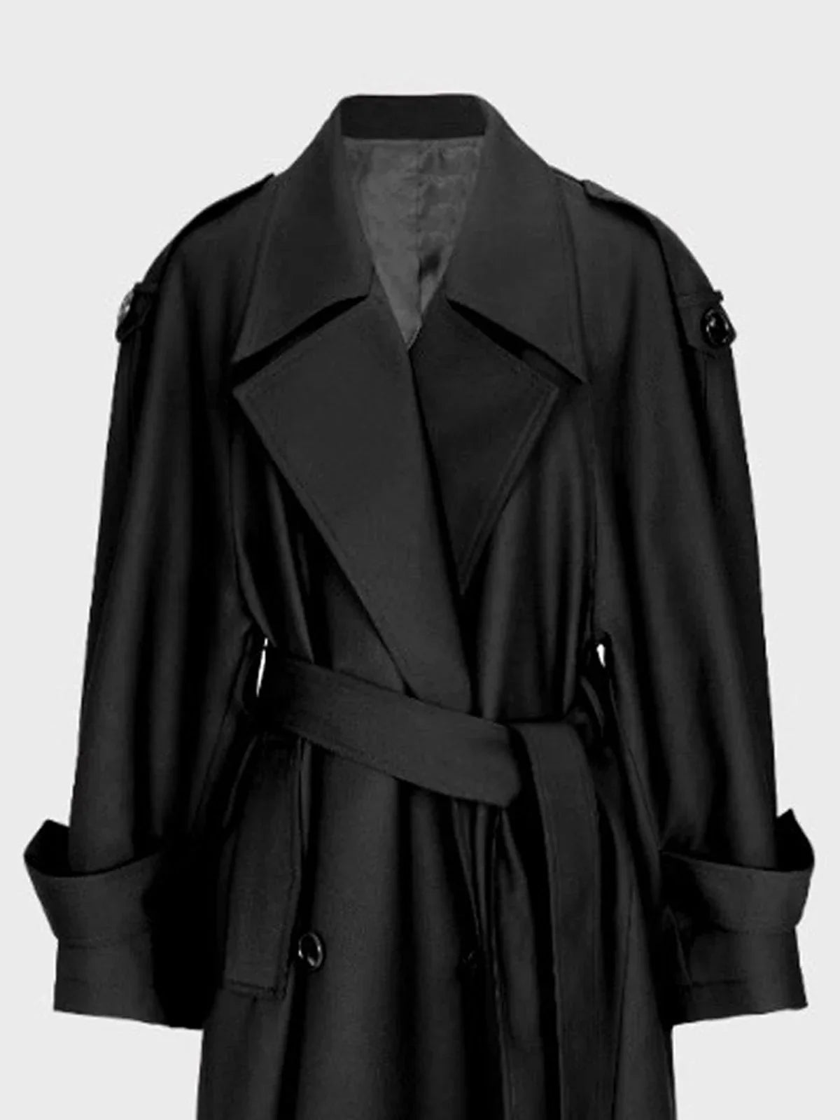 Trenchcoat för dam med skärp, dubbelknäppt lång kappa med slag