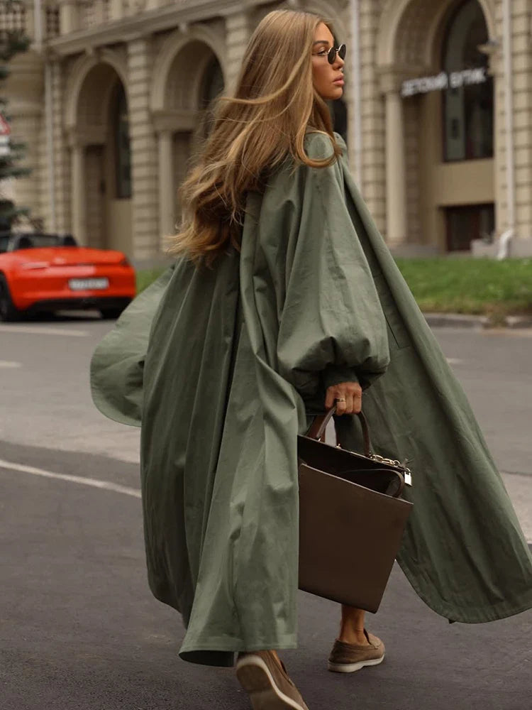 Dam Trenchcoat Oversize Lång Puffärm Utställd Passform
