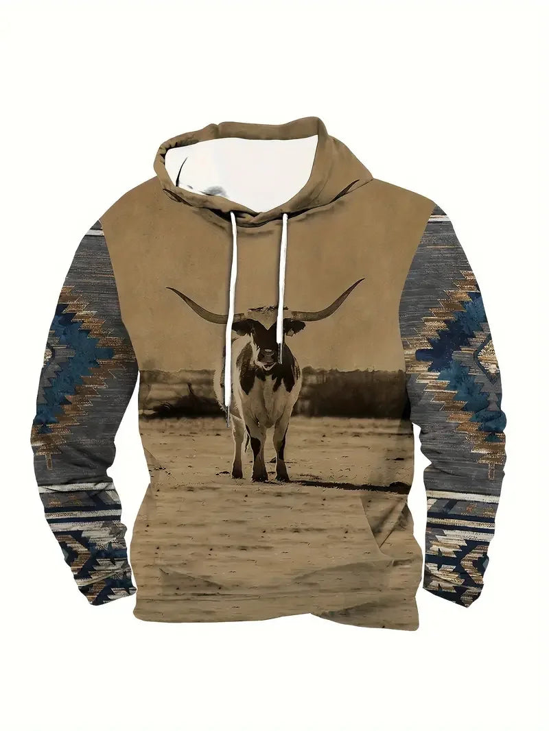 Unisex Hoodie med Djurmönster och Etniskt Tryck