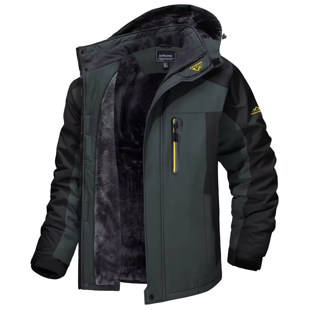 Herr vinterjacka med huva, kamouflagemönster, fleecefodrad, varm outdoorjacka