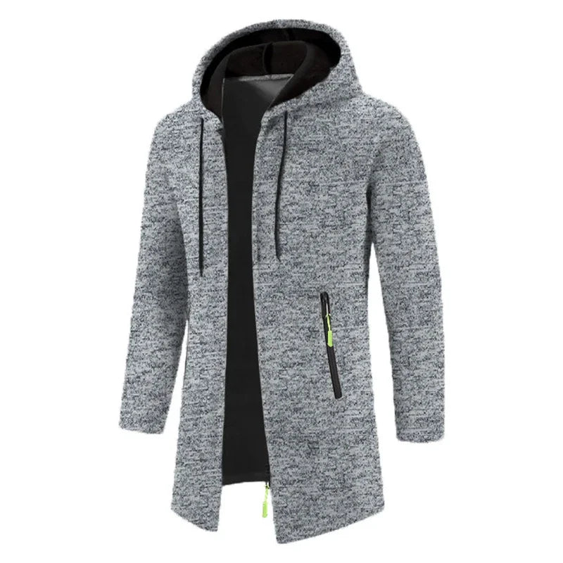 Mönstrad lång hooded cardigan med dragkedja för män