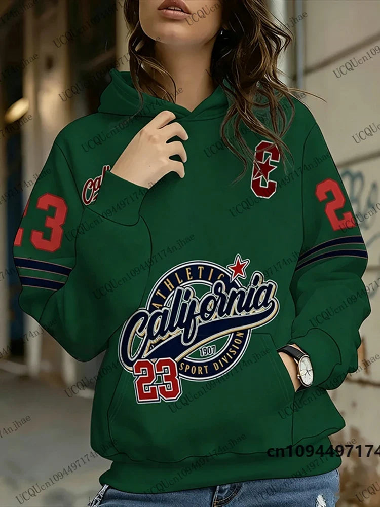 Damhoodie med "California Athletic"-tryck och nummer 23, känguruficka