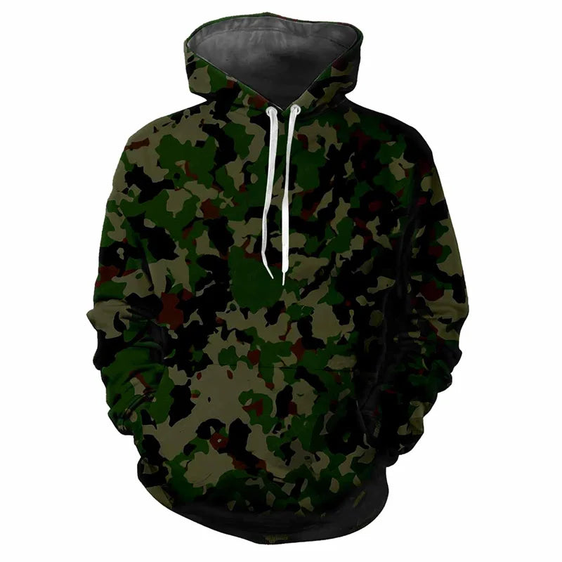 Hoodie kamouflagemönstrad med dragsko och magficka