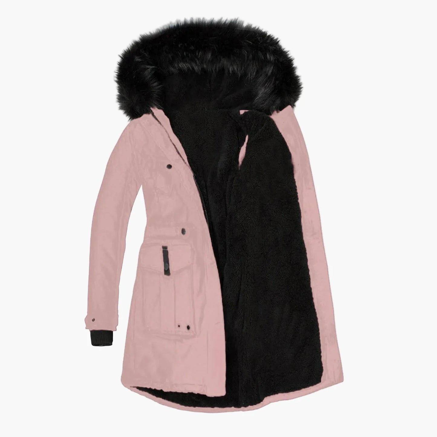 Dam Vinterjacka Plus Size Parkas med Huva och Fuskpäls – Varm Lång Jacka för Vardagsbruk och Fritid